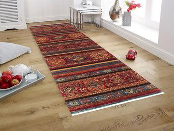 handmade Geometric Khurgeen Red Blue Hand Knotted RUNNER 100% WOOL area rug 3x10